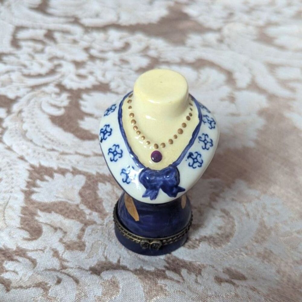 Vintage Porcelain Dress Bust Trinket Box with Necklace Ring Box